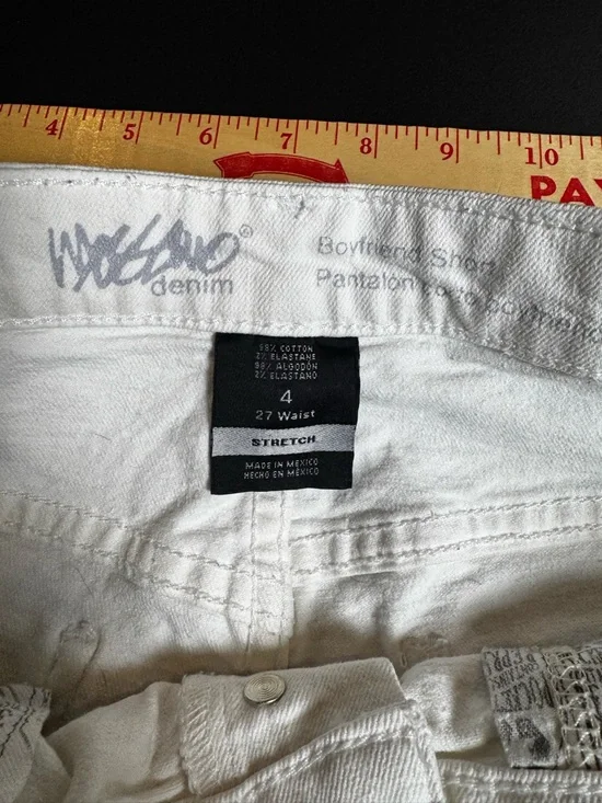Mossimo White Denim Shorts Size 4 High Rise Button Fly Stretch Jean Shorts - Picture 4 of 5